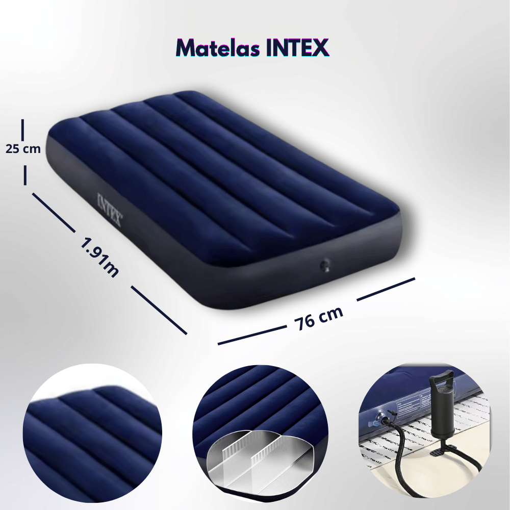 Matelas Gonflable INTEX® 1 Place avec Pompe Intégrée ( Confort & Praticité)