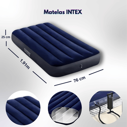 Matelas Gonflable INTEX® 1 Place avec Pompe Intégrée ( Confort & Praticité)